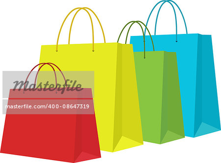 Set of Colorful Empty Shopping Bags Isolated in White