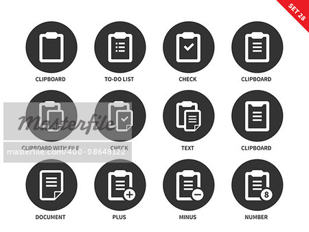 Clipboards vector set icons. Office equipment for planning and notations, to-do list, clipboards, documents and files. Isolated on white background