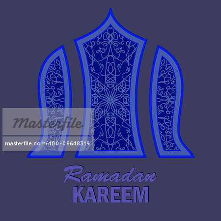 Ramadan Greeting Card on Blue Background. Ramadan Kareem Holiday.