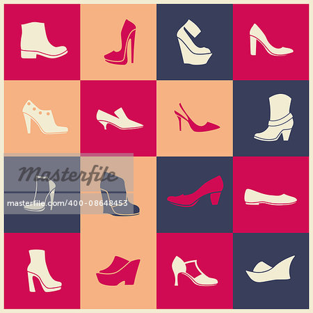 multicolor flat icons of different kinds of shoes