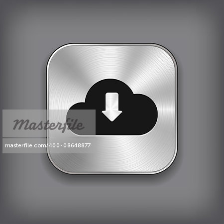 Cloud computing download icon - vector metal app button with shadow