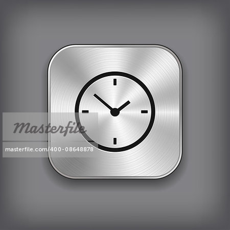 Clock icon - vector metal app button with shadow