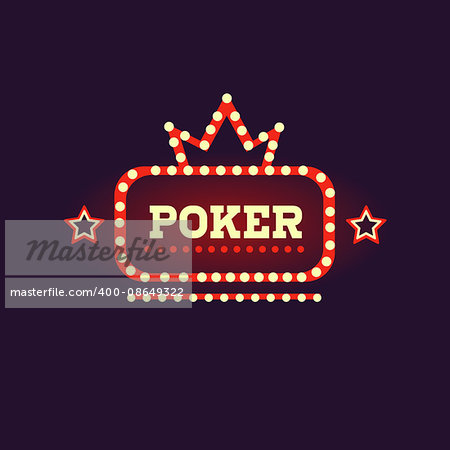 Crowned Poker Neon Sign Las Vegas Style Illumination Bright Color Vector Design Sticker