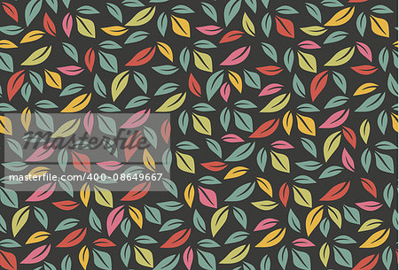Vector Colorful seamless pattern with leaf on a black background. Spring or summer pattern