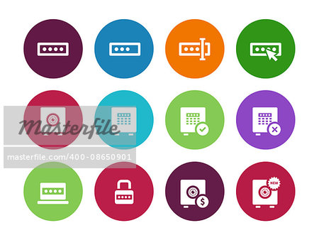 Password circle icons on white background. Vector illustration.