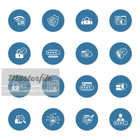 Flat Design Security and Protection Icons Set. Isolated Illustration. App Symbol or UI element.