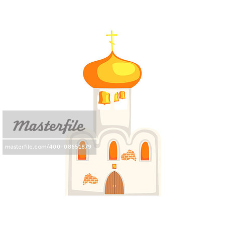 Russian Christian Orthodox Temple Bright Color Detailed Cartoon Style Vector Illustration Isolated On White Background