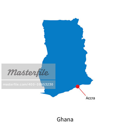 Detailed vector map of Ghana and capital city Accra