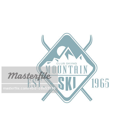 Mountain Ski Emblem Classic Style Vector Logo With Calligraphic Text On White Background