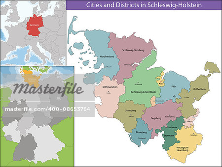 Schleswig-Holstein is the northernmost of the 16 states of Germany, comprising most of the historical duchy of Holstein and the southern part of the former Duchy of Schleswig