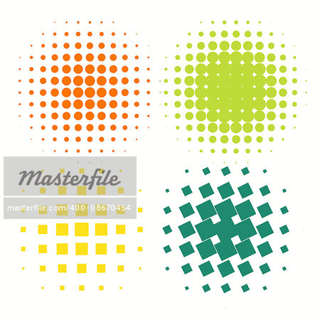 Set of Abstract Halftone Circles Logo, vector illustration globes in colorful dots