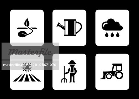 set agriculture six icons on black background