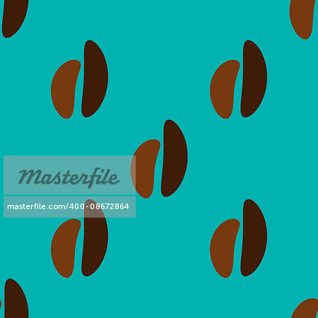 Coffee bean vector. Seed seamless patterns. Blue background
