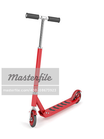 Red kick scooter on white background