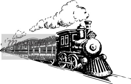 Old Steam Locomotive. Vector illustration on a white