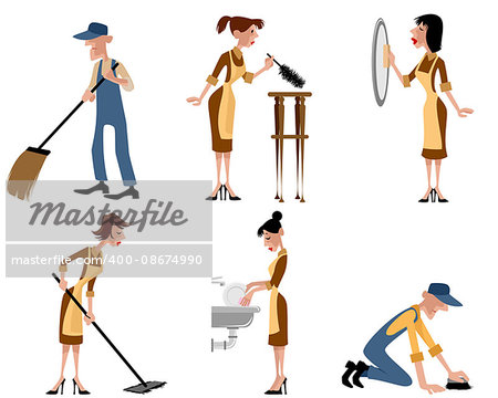 Vector illustration of a domestic staff set