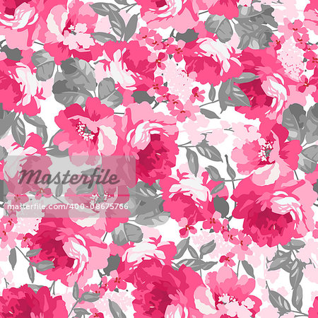 Seamless floral pattern with big pink roses