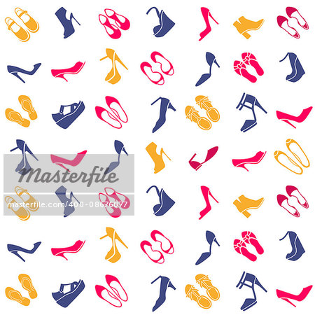 seamless pattern with multicolor different kinds of shoes