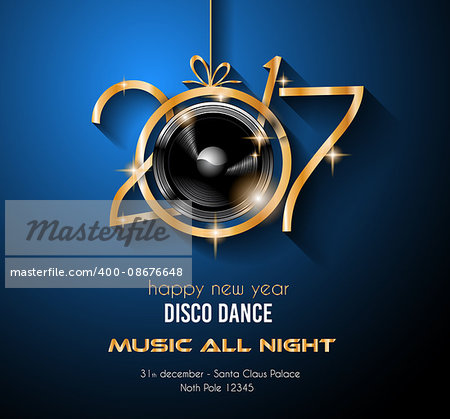2017 Happy New Year Disco Party Background for your Flyers and Greetings Card. Ideal to use for parties invitation, Dinner invitation, Christmas Meeting events and so on.