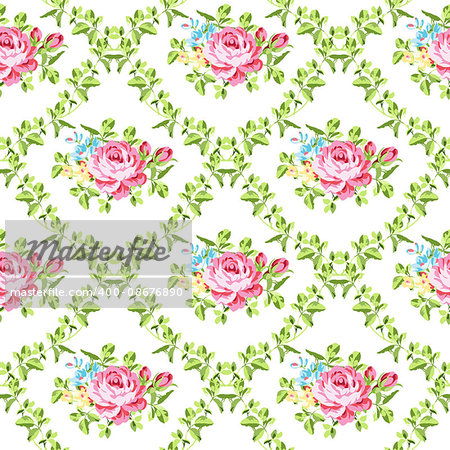 Seamless floral pattern with branches and pink of roses