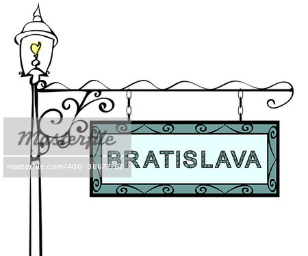 Bratislava retro pointer lamppost. Bratislava Capital Slovakia tourism travel.