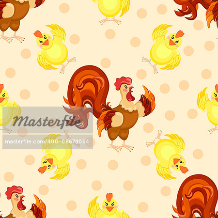 Cock cartoon pattern. Funny rooster pattern. vector illustration