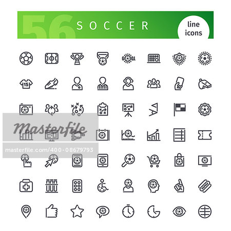 Set of 56 soccer line icons suitable for web, infographics and apps. Isolated on white background. Clipping paths included.