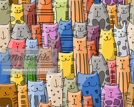 Funny cats family, seamless pattern for your design. Vector illustration