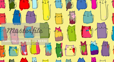 Funny cats family, seamless pattern for your design. Vector illustration