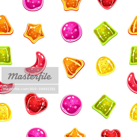 Vector seamless background with colorful candies on a white background.