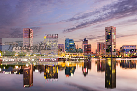 Baltimore, Maryland, USA skyline at the Inner Harbor.