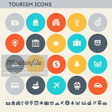 Modern flat design multicolored tourism icons collection