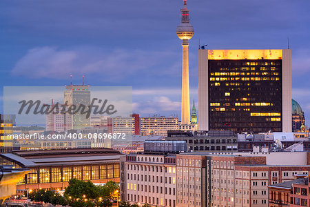 Berlin, Germany cityscape at twilight.