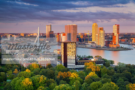 Image of Rotterdam, Netherlands during summer sunset.