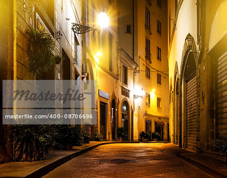 Small beautiful street of Florence at night