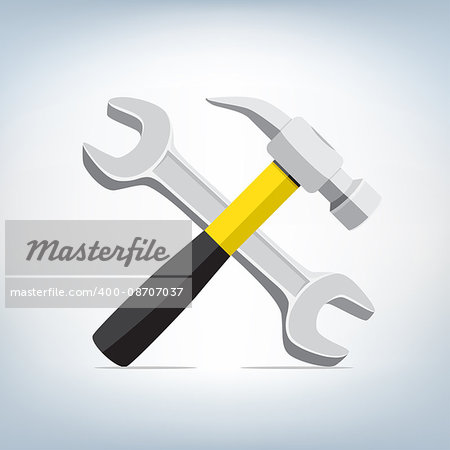 The hammer and wrench icon on light mesh background, settings symbol