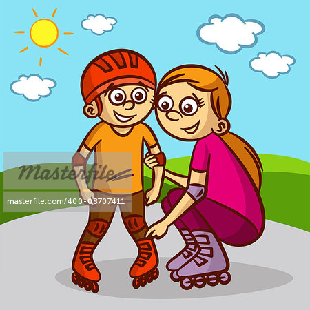 Mother and child on roller skates Clipart Vector illustration