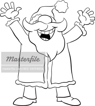Black and White Cartoon Illustration of Happy Santa Claus on Christmas Time for Coloring Book