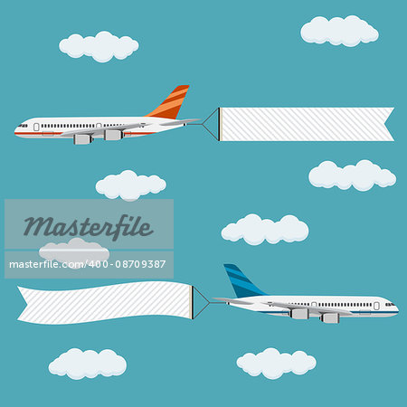 Flying planes with banners, template for text. Also available as a Vector in Adobe illustrator EPS 10 format.