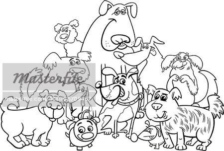 Black and White Cartoon Illustration of Dogs Animal Characters Group Coloring Book