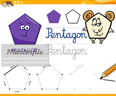 Educational Cartoon Illustration of Pentagon Basic Geometric Shape for Children