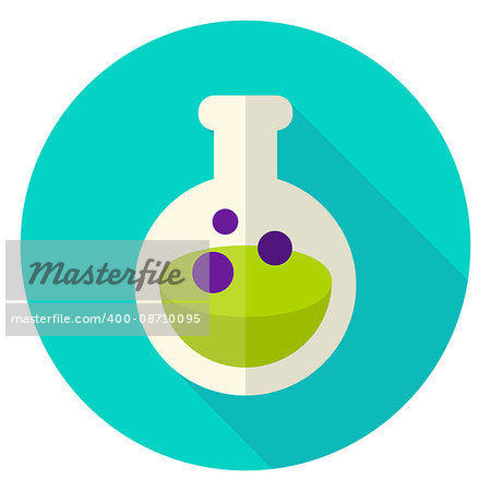 Flask with Poison Circle Icon. Flat Design Vector Illustration with Long Shadow. Witch Halloween Symbol.