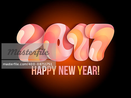 New Year 2017 greeting card. Vector illustration. Orange, yellow, pink numbers on black background.