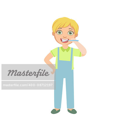 Boy Brushing Teeth Standing And Smiling Simple Design Illustration In Cute Fun Cartoon Style Isolated On White Background