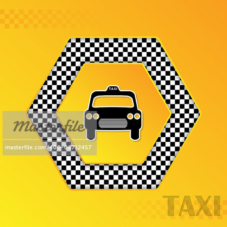 Checkered taxi template design with cab silhouette in center