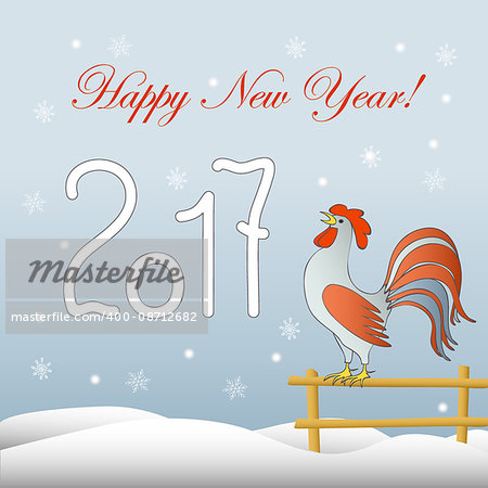 New year`s card with symbol of the year 2017 red rooster and  text Happy New Year 2017. Design for cover calendar new year 2017. eps 10.