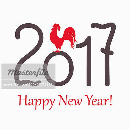 New year`s banner with symbol of the year 2017 red rooster and  text Happy New Year 2017, isolated on white. Design for cover calendar new year 2017. eps 10.