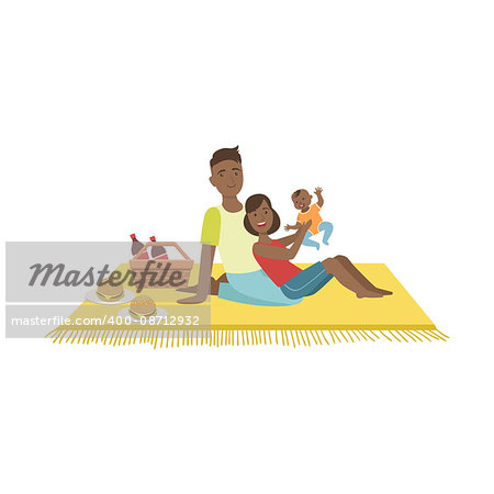 Parents Playing With Baby On Picnic Bright Color Cartoon Simple Style Flat Vector Clipart Isolated Illustration