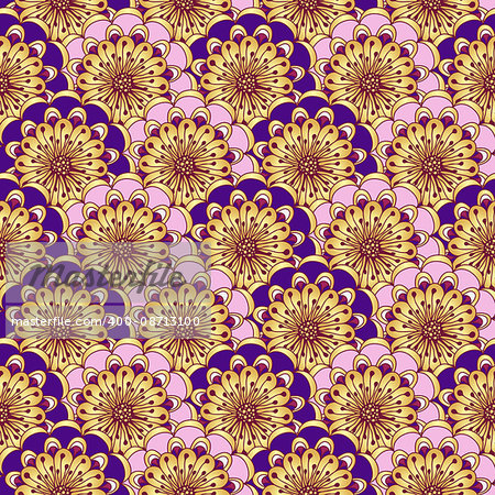 Floral seamless pattern with golden vintage flowers, vector