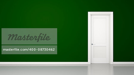 3D render of a green wall and a door in an empty flat with space for your content